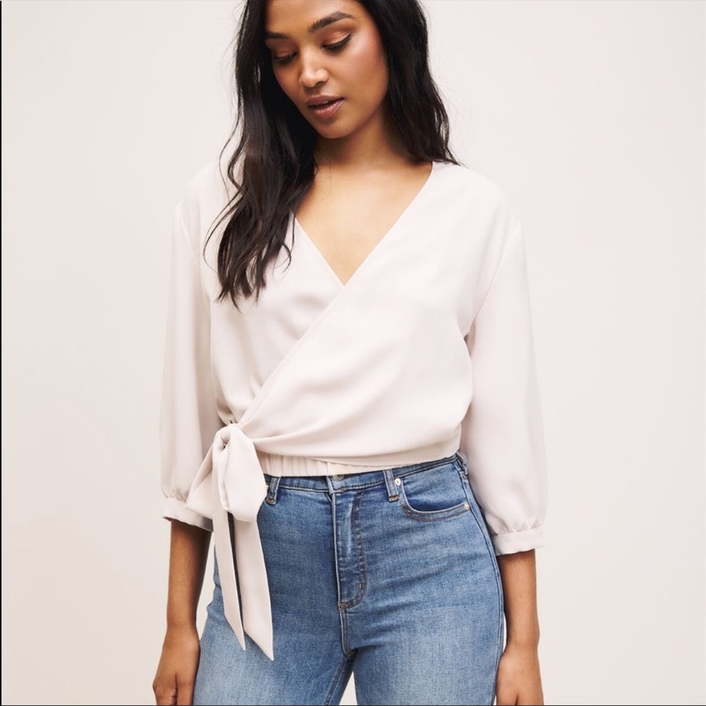 Dynamite Tan / Cream Wrap Blouse